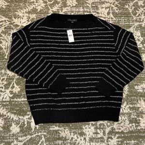 Ann Taylor Sequin Striped Black And White Sweater - New With Tags Size Large